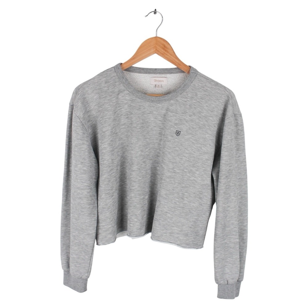 Brixton Gray Cropped Crewneck Sweatshirt Fleece Pullover Embroidered Women's M